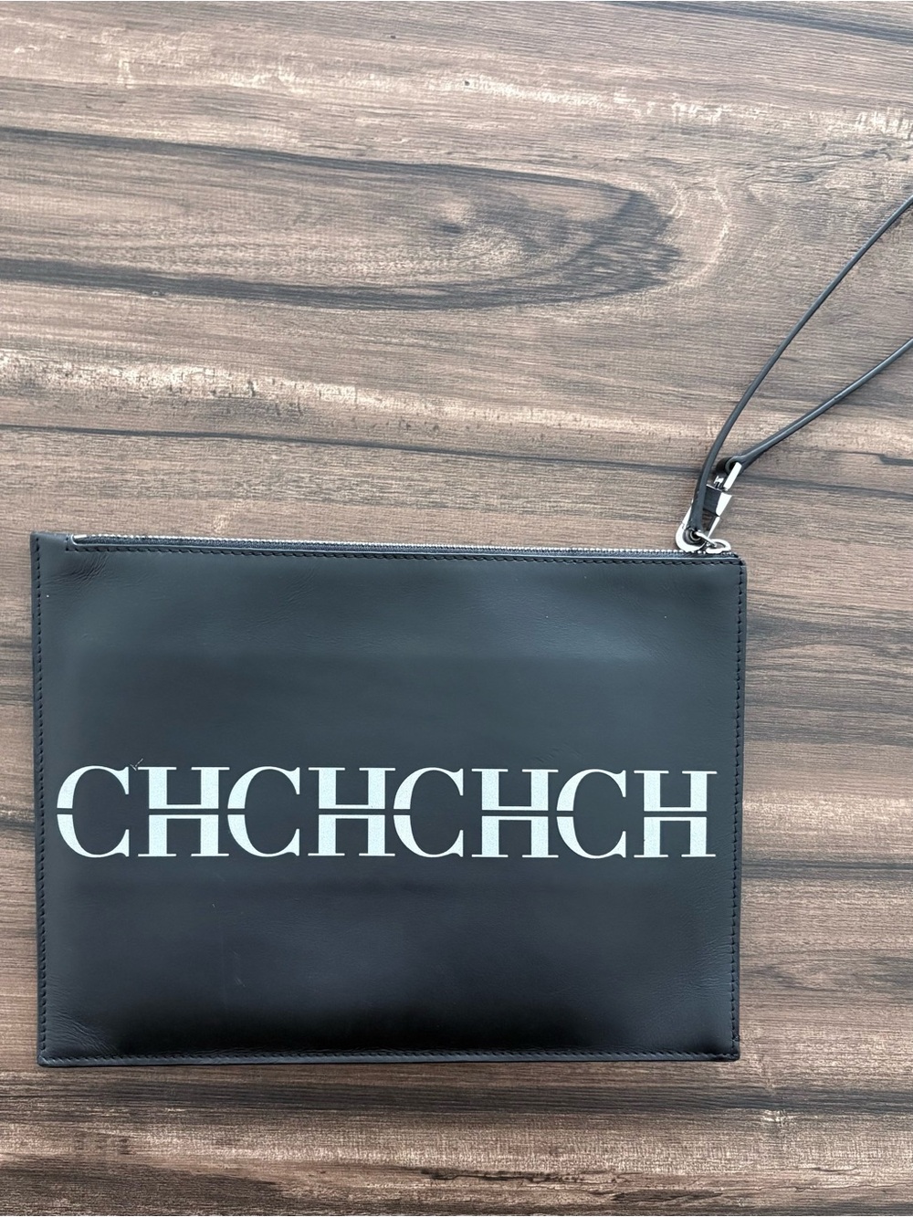 CH Carolina Herrera Black Leather Wristlet Pouch Clutch + Dust Bag